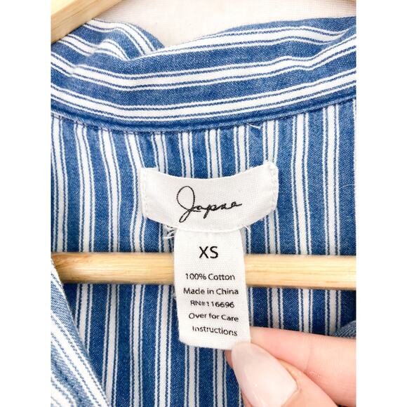 Japna Blue Striped Shirtdress Mini Dress size XS Elastic Waist Nautical Coastal - Picture 4 of 5